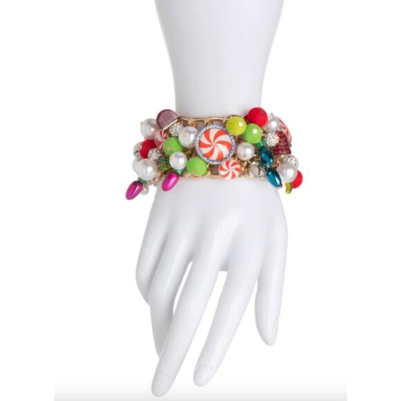 NWT BETSEY JOHNSON HOLIDAY CANDY STATEMENT BRACELET GOLD TONE MULTI $168 - Picture 2 of 6